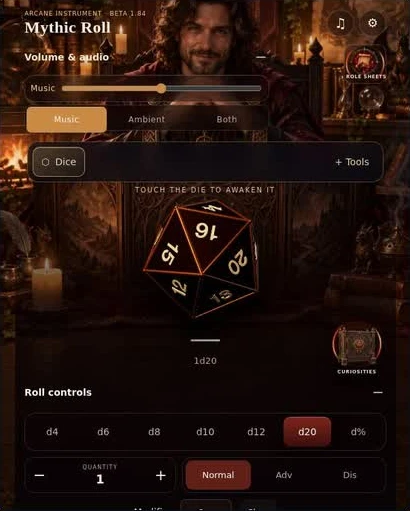 Mythic Roll dice roller shown in the development app